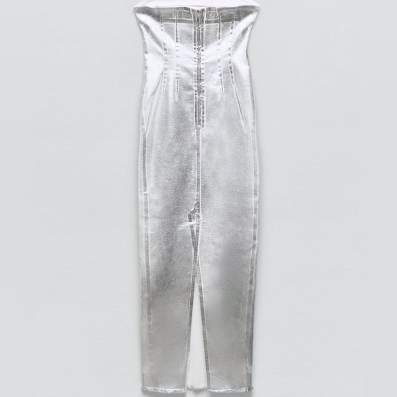 Zara Silver Strapless Dress - Picture 12 of 16